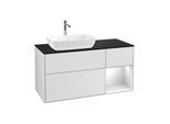 Villeroy und Boch Finion Waschtischunterschrank F812MTMT 120cm, Abdeckplatte black matt, Regale White matt lacquer, White matt lacquer