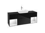 Villeroy und Boch Finion Waschtischunterschrank F862GFPH 160cm, Abdeckplatte black matt, Regale Glossy white lacquer, Glossy Black Lacquer