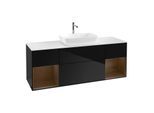 Villeroy und Boch Finion Waschtischunterschrank F861GNPH 160cm, Abdeckplatte white matt, Regale Walnut Veneer, Glossy Black Lacquer