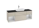 Villeroy und Boch Finion Waschtischunterschrank G862GJHH 160cm, Abdeckplatte black matt, Emotion, Regale Light grey matt lacquer, Sand Matt Lacquer