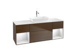 Villeroy und Boch Finion Waschtischunterschrank F861MTGN 160cm, Abdeckplatte white matt, Regale White matt lacquer, Walnut veneer