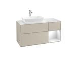 Villeroy und Boch Finion Waschtischunterschrank G811GFHH 120cm, Abdeckplatte white matt, Emotion, Regale Glossy white lacquer, Sand Matt Lacquer
