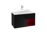 Villeroy und Boch Finion Waschtischunterschrank F781HBPH 100cm, Abdeckplatte white matt, Regale Peony matt lacquer, Glossy Black Lacquer
