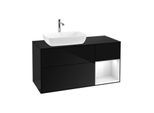 Villeroy und Boch Finion Waschtischunterschrank G812GFPH 120cm, Abdeckplatte black matt, Emotion, Regale Glossy white lacquer, Glossy Black Lacquer