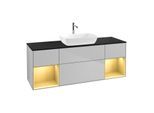 Villeroy und Boch Finion Waschtischunterschrank G862HFGJ 160cm, Abdeckplatte black matt, Emotion, Regale Gold matt lacquer, Light grey matt