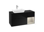 Villeroy und Boch Finion Waschtischunterschrank F812HHPH 120cm, Abdeckplatte black matt, Regale sand matt lacquer, Glossy Black Lacquer