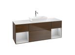 Villeroy und Boch Finion Waschtischunterschrank F861GJGN 160cm, Abdeckplatte white matt, Regale Light grey matt lacquer, Walnut veneer