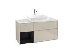 Villeroy und Boch Finion Waschtischunterschrank G821PHHH 120cm, Abdeckplatte white matt, Emotion, Regale Glossy black lacquer, Sand Matt Lacquer