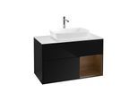 Villeroy und Boch Finion Waschtischunterschrank F781GNPH 100cm, Abdeckplatte white matt, Regale Walnut Veneer, Glossy Black Lacquer
