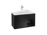 Villeroy und Boch Finion Waschtischunterschrank F781PHPD 100cm, Abdeckplatte white matt, Regale Glossy black lacquer, Black matt lacquer
