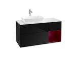 Villeroy und Boch Finion Waschtischunterschrank F811HBPH 120cm, Abdeckplatte white matt, Regale Peony matt lacquer, Glossy Black Lacquer