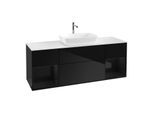 Villeroy und Boch Finion Waschtischunterschrank F861PHPH 160cm, Abdeckplatte white matt, Regale Glossy black lacquer, Glossy Black Lacquer