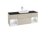 Villeroy und Boch Finion Waschtischunterschrank G862MTHH 160cm, Abdeckplatte black matt, Emotion, Regale White matt lacquer, Sand Matt Lacquer