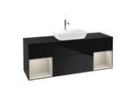 Villeroy und Boch Finion Waschtischunterschrank F862HHPH 160cm, Abdeckplatte black matt, Regale sand matt lacquer, Glossy Black Lacquer