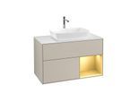 Villeroy und Boch Finion Waschtischunterschrank F781HFHH 100cm, Abdeckplatte white matt, Regale Gold matt lacquer, Sand Matt Lacquer