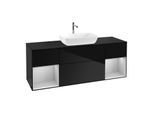Villeroy und Boch Finion Waschtischunterschrank F862GJPH 160cm, Abdeckplatte black matt, Regale Light grey matt lacquer, Glossy Black Lacquer
