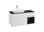Villeroy und Boch Finion Waschtischunterschrank F812PHMT 120cm, Abdeckplatte black matt, Regale Glossy black lacquer, White matt lacquer