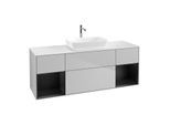 Villeroy und Boch Finion Waschtischunterschrank G861PDGJ 160cm, Abdeckplatte white matt, Emotion, Regale Black matt lacquer, Light grey matt