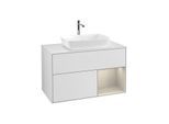Villeroy und Boch Finion Waschtischunterschrank F781HHMT 100cm, Abdeckplatte white matt, Regale sand matt lacquer, White matt lacquer