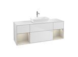 Villeroy und Boch Finion Waschtischunterschrank G861HHMT 160cm, Abdeckplatte white matt, Emotion, Regale sand matt lacquer, White matt lacquer