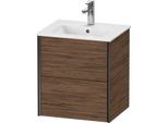 Duravit XViu Waschtisch-Unterschrank XV43150B221 51x42x56cm, 2 Schubkästen, wandhängend, schwarz matt, nussbaum dunkel