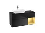 Villeroy und Boch Finion Waschtischunterschrank G812HFPD 120cm, Abdeckplatte black matt, Emotion, Regale Gold matt lacquer, Black matt lacquer