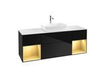 Villeroy und Boch Finion Waschtischunterschrank G861HFPH 160cm, Abdeckplatte white matt, Emotion, Regale Gold matt lacquer, Glossy Black Lacquer