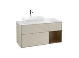 Villeroy und Boch Finion Waschtischunterschrank G811GNHH 120cm, Abdeckplatte white matt, Emotion, Regale Walnut Veneer, Sand Matt Lacquer