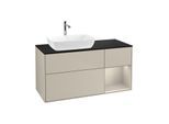 Villeroy und Boch Finion Waschtischunterschrank G812HHHH 120cm, Abdeckplatte black matt, Emotion, Regale sand matt lacquer, Sand Matt Lacquer