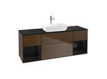 Villeroy und Boch Finion Waschtischunterschrank G862PHGN 160cm, Abdeckplatte black matt, Emotion, Regale Glossy black lacquer, Walnut veneer