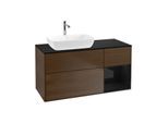 Villeroy und Boch Finion Waschtischunterschrank G812PHGN 120cm, Abdeckplatte black matt, Emotion, Regale Glossy black lacquer, Walnut veneer