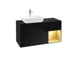 Villeroy und Boch Finion Waschtischunterschrank F812HFPH 120cm, Abdeckplatte black matt, Regale Gold matt lacquer, Glossy Black Lacquer