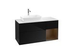 Villeroy und Boch Finion Waschtischunterschrank F811GNPH 120cm, Abdeckplatte white matt, Regale Walnut Veneer, Glossy Black Lacquer