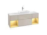 Villeroy und Boch Finion Waschtischunterschrank G861HFHH 160cm, Abdeckplatte white matt, Emotion, Regale Gold matt lacquer, Sand Matt Lacquer