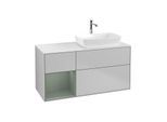 Villeroy und Boch Finion Waschtischunterschrank F801GMGJ 120cm, Abdeckplatte white matt, Regale Olive matt lacquer, Light grey matt