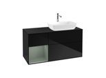 Villeroy und Boch Finion Waschtischunterschrank G802GMPH 120cm, Abdeckplatte black matt, Emotion, Regale Olive matt lacquer, Glossy Black Lacquer