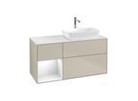 Villeroy und Boch Finion Waschtischunterschrank G801GFHH 120cm, Abdeckplatte white matt, Emotion, Regale Glossy white lacquer, Sand Matt Lacquer