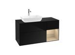 Villeroy und Boch Finion Waschtischunterschrank F812PCPH 120cm, Abdeckplatte black matt, Regale Oak Veneer, Glossy Black Lacquer