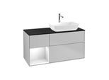 Villeroy und Boch Finion Waschtischunterschrank G802GFGJ 120cm, Abdeckplatte black matt, Emotion, Regale Glossy white lacquer, Light grey matt