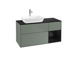 Villeroy und Boch Finion Waschtischunterschrank F812PHGM 120cm, Abdeckplatte black matt, Regale Glossy black lacquer, Olive Matt Lacquer