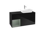 Villeroy und Boch Finion Waschtischunterschrank F802GMPH 120cm, Abdeckplatte black matt, Regale Olive matt lacquer, Glossy Black Lacquer