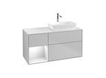 Villeroy und Boch Finion Waschtischunterschrank G801GFGJ 120cm, Abdeckplatte white matt, Emotion, Regale Glossy white lacquer, Light grey matt
