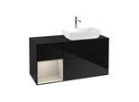 Villeroy und Boch Finion Waschtischunterschrank F802HHPH 120cm, Abdeckplatte black matt, Regale sand matt lacquer, Glossy Black Lacquer