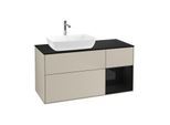 Villeroy und Boch Finion Waschtischunterschrank F812PHHH 120cm, Abdeckplatte black matt, Regale Glossy black lacquer, Sand Matt Lacquer