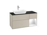 Villeroy und Boch Finion Waschtischunterschrank F812GFHH 120cm, Abdeckplatte black matt, Regale Glossy white lacquer, Sand Matt Lacquer