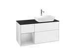 Villeroy und Boch Finion Waschtischunterschrank G802GJGF 120cm, Abdeckplatte black matt, Emotion, Regale Light grey matt lacquer, Glossy white lacquer