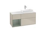 Villeroy und Boch Finion Waschtischunterschrank G801GMHH 120cm, Abdeckplatte white matt, Emotion, Regale Olive matt lacquer, Sand Matt Lacquer