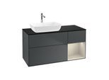 Villeroy und Boch Finion Waschtischunterschrank F812HHHG 120cm, Abdeckplatte black matt, Regale sand matt lacquer, Midnight Blue Matt Lacquer