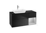 Villeroy und Boch Finion Waschtischunterschrank F812GJPD 120cm, Abdeckplatte black matt, Regale Light grey matt lacquer, Black matt lacquer