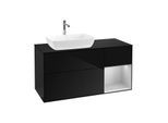 Villeroy und Boch Finion Waschtischunterschrank F812GJPH 120cm, Abdeckplatte black matt, Regale Light grey matt lacquer, Glossy Black Lacquer